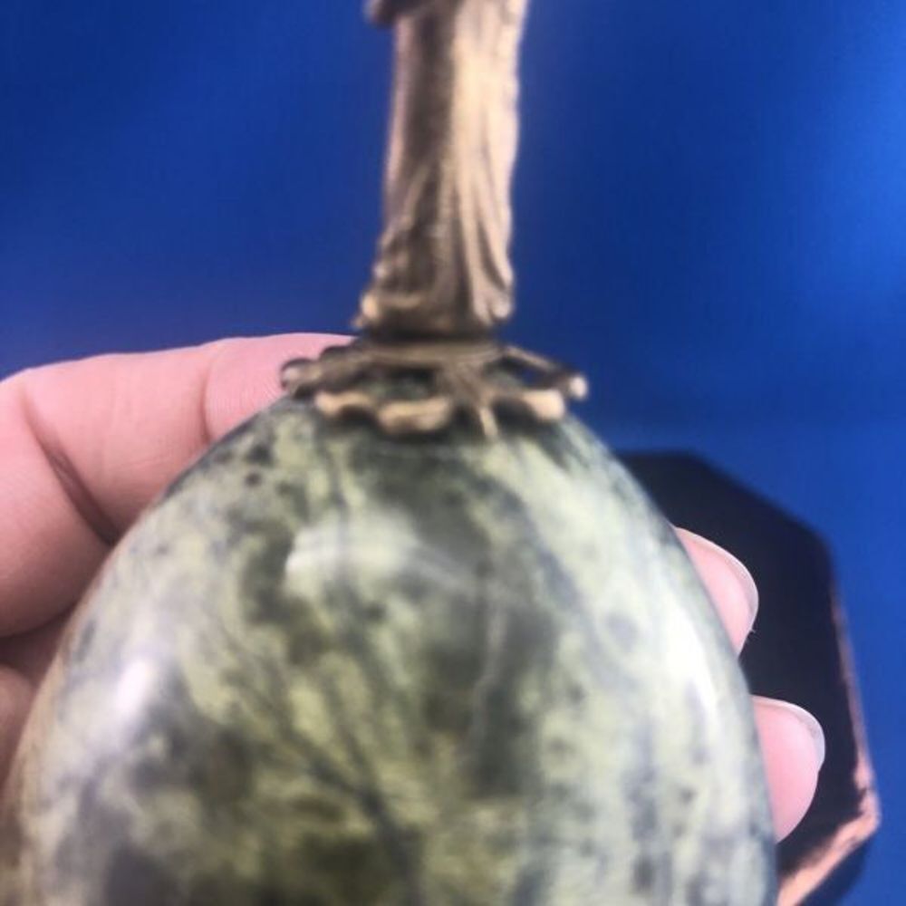 Green Marvel Egg With Brass Angel On Top - Picture 9 of 10